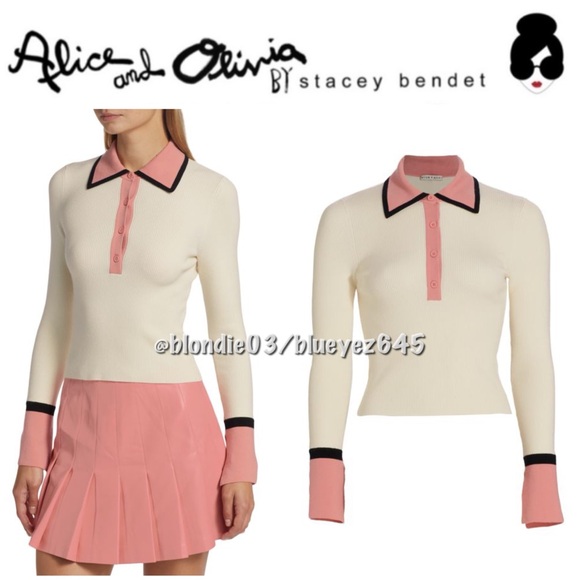 Alice + Olivia Pia Ribbed Knit Polo rose Sweater S